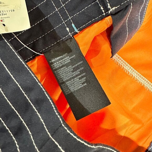 Tommy Hilfiger Men’s Board Shorts Swim Trunks Orange Navy Size 36 NWT - Picture 9 of 11